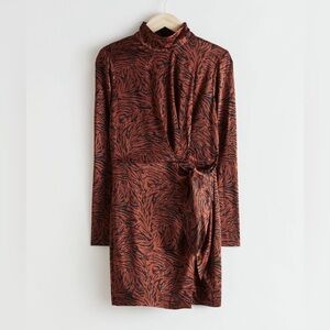 & Other Stories Padded Shoulder Animal Print Mini Dress